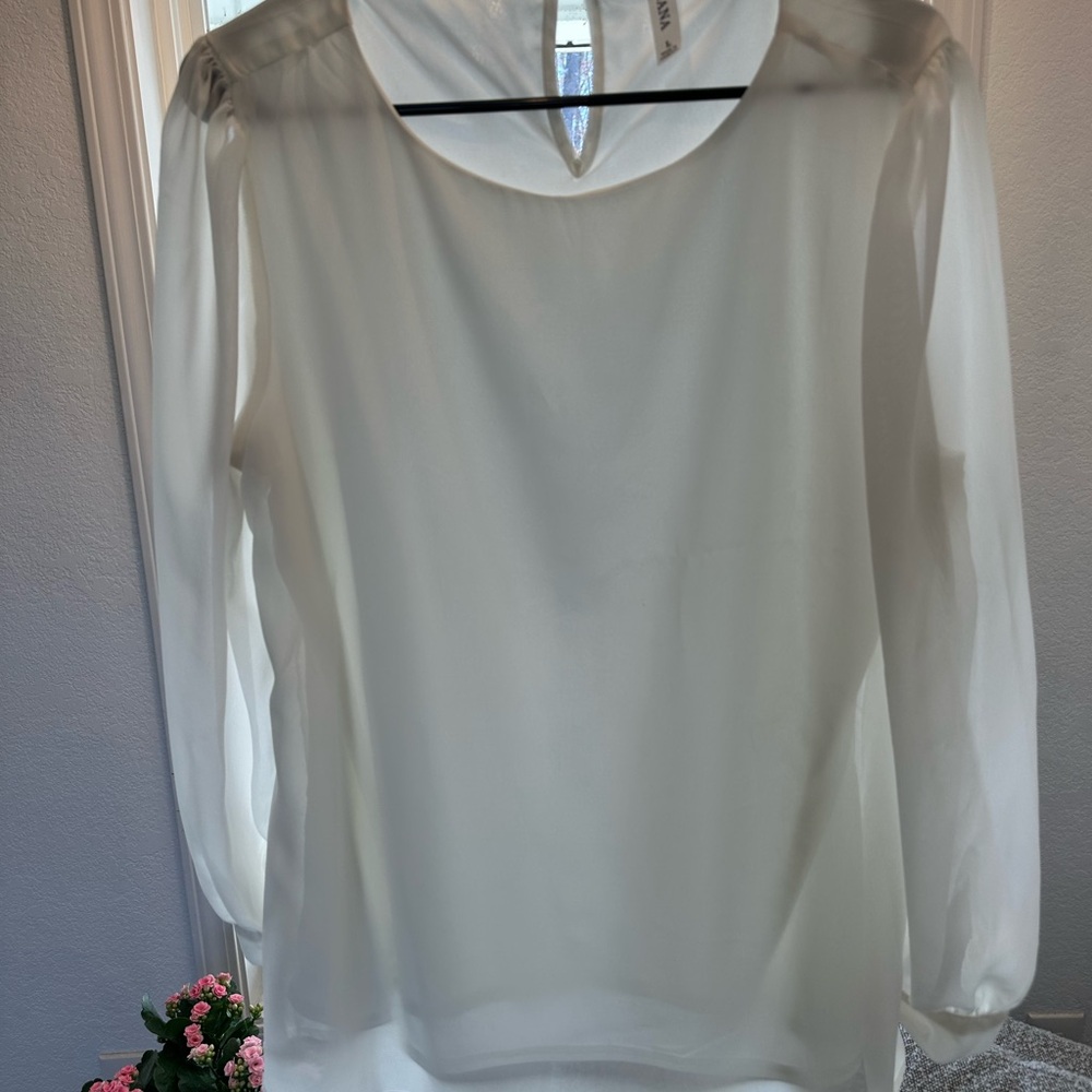 Two blouses- Zenana- 2 Large Blouses. One white, one sage. Perfect weight